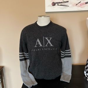 Armani Exchange 100% lambs wool sweater size xl mens dark gray with light gray